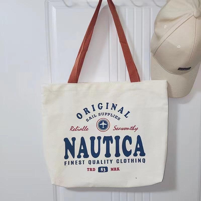 Canvas Shoulder Bag Letter Print Tote Handbag