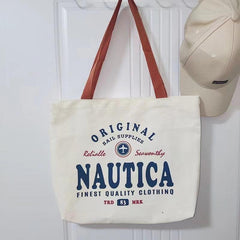 Canvas Shoulder Bag Letter Print Tote Handbag