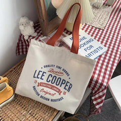 Canvas Shoulder Bag Letter Print Tote Handbag