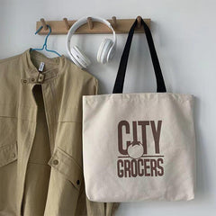 Canvas Shoulder Bag Letter Print Tote Handbag