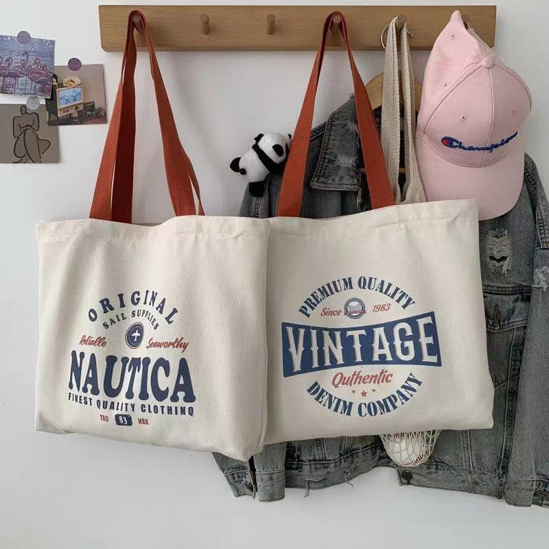 Canvas Shoulder Bag Letter Print Tote Handbag