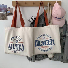 Canvas Shoulder Bag Letter Print Tote Handbag