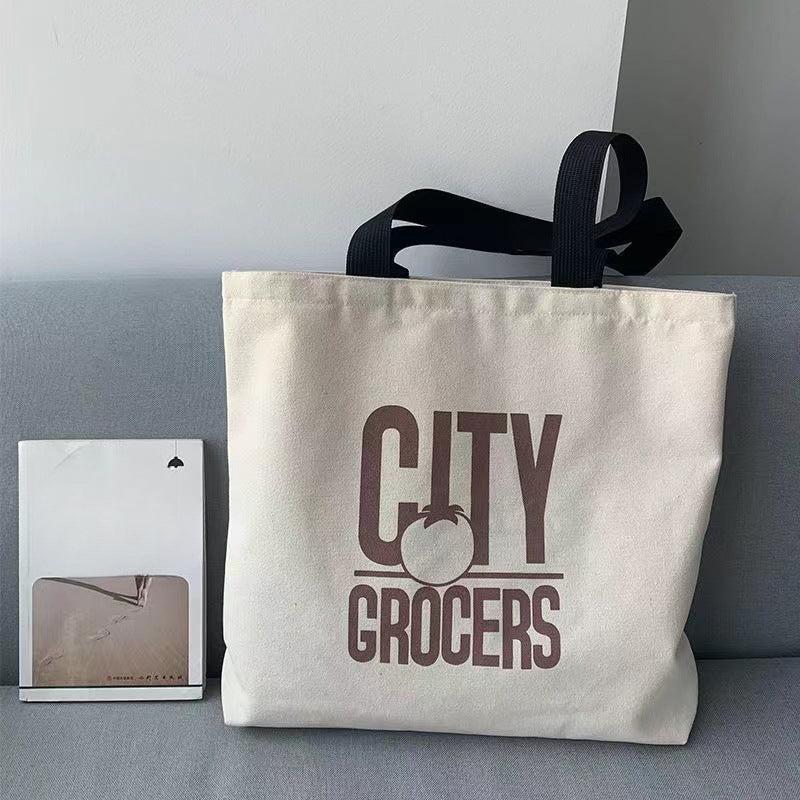 Canvas Shoulder Bag Letter Print Tote Handbag