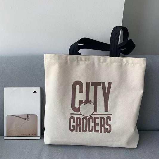 Canvas Shoulder Bag Letter Print Tote Handbag