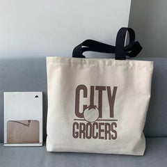 Canvas Shoulder Bag Letter Print Tote Handbag