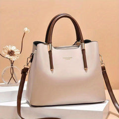 Large Capacity Top Handle Tote Bag PU Leather Satchel Shoulder Bag