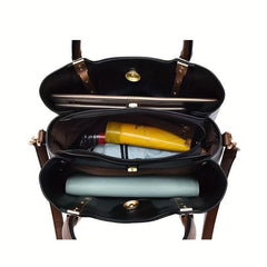 Large Capacity Top Handle Tote Bag PU Leather Satchel Shoulder Bag