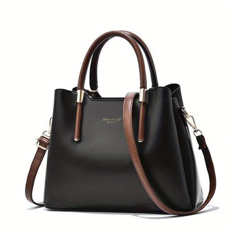 Large Capacity Top Handle Tote Bag PU Leather Satchel Shoulder Bag
