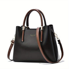 Large Capacity Top Handle Tote Bag PU Leather Satchel Shoulder Bag