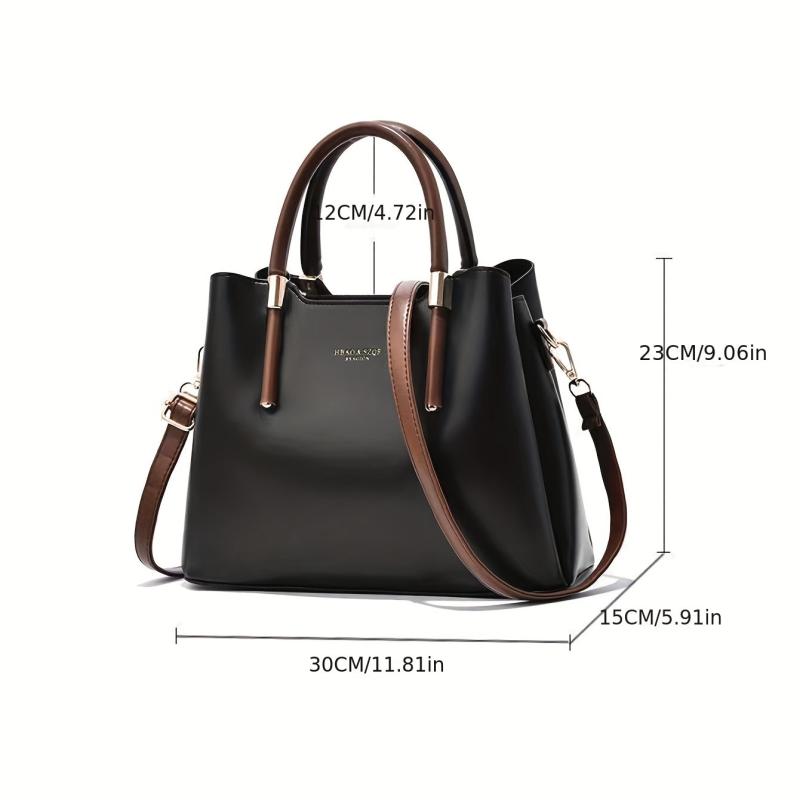 Large Capacity Top Handle Tote Bag PU Leather Satchel Shoulder Bag