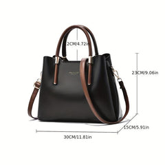 Large Capacity Top Handle Tote Bag PU Leather Satchel Shoulder Bag