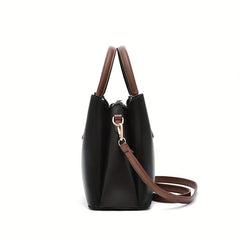 Large Capacity Top Handle Tote Bag PU Leather Satchel Shoulder Bag