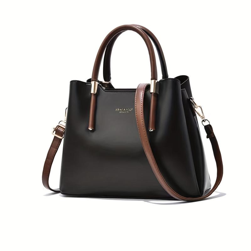 Large Capacity Top Handle Tote Bag PU Leather Satchel Shoulder Bag
