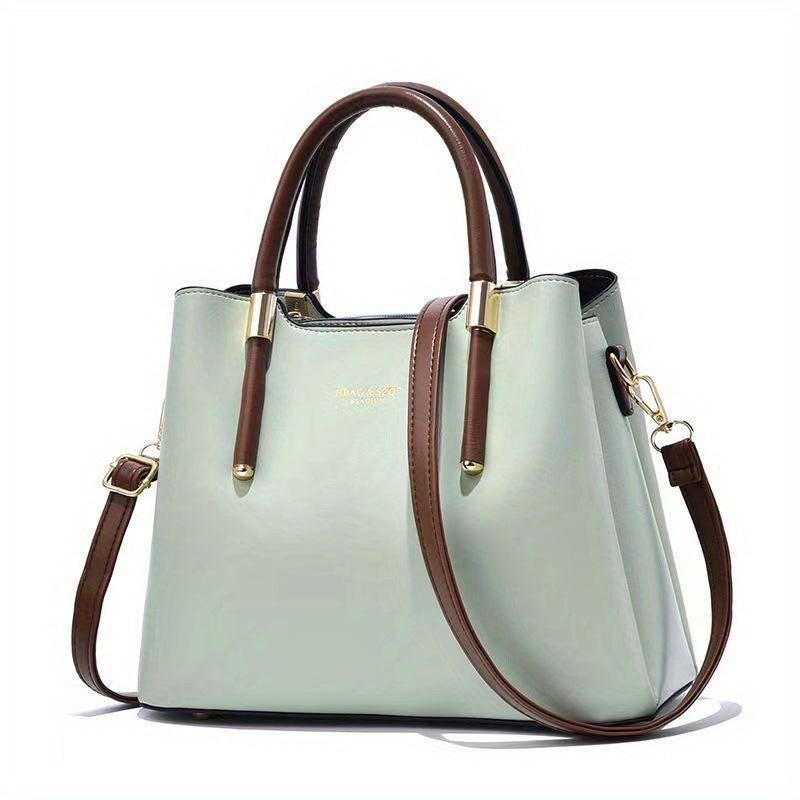 Large Capacity Top Handle Tote Bag PU Leather Satchel Shoulder Bag
