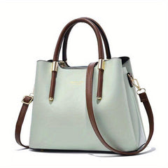Large Capacity Top Handle Tote Bag PU Leather Satchel Shoulder Bag
