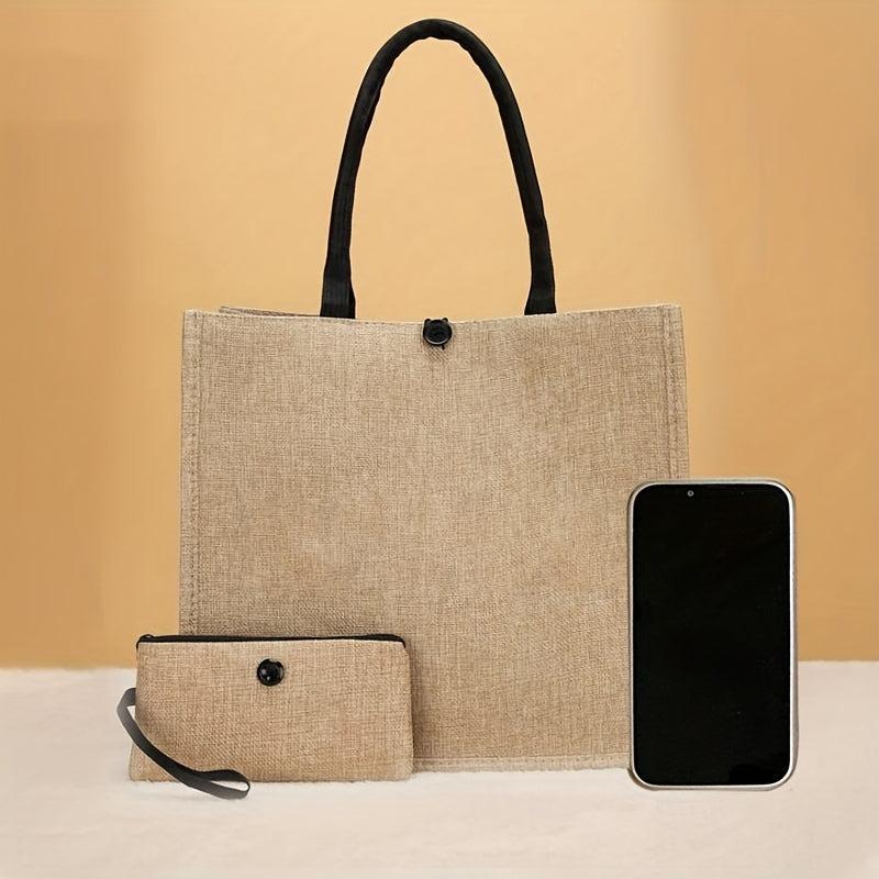 2pcs Burlap Tote Bags with Coin Purse