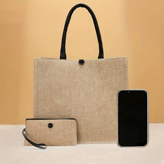 2pcs Burlap Tote Bags with Coin Purse