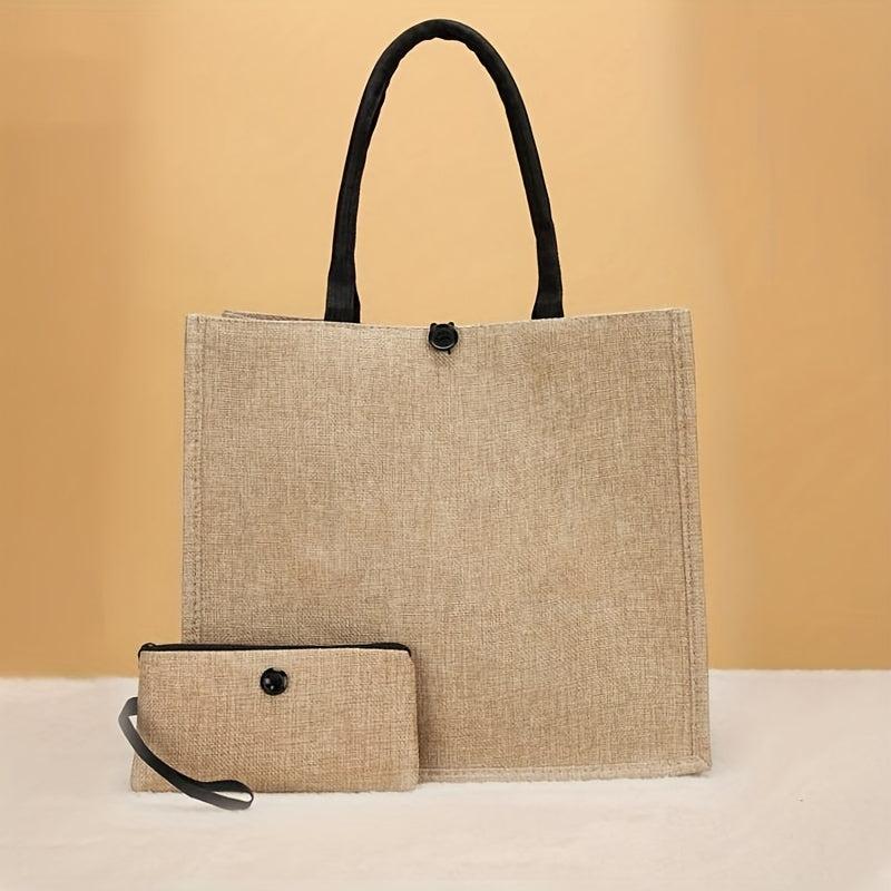 2pcs Burlap Tote Bags with Coin Purse