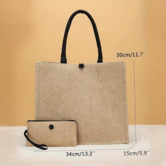 2pcs Burlap Tote Bags with Coin Purse