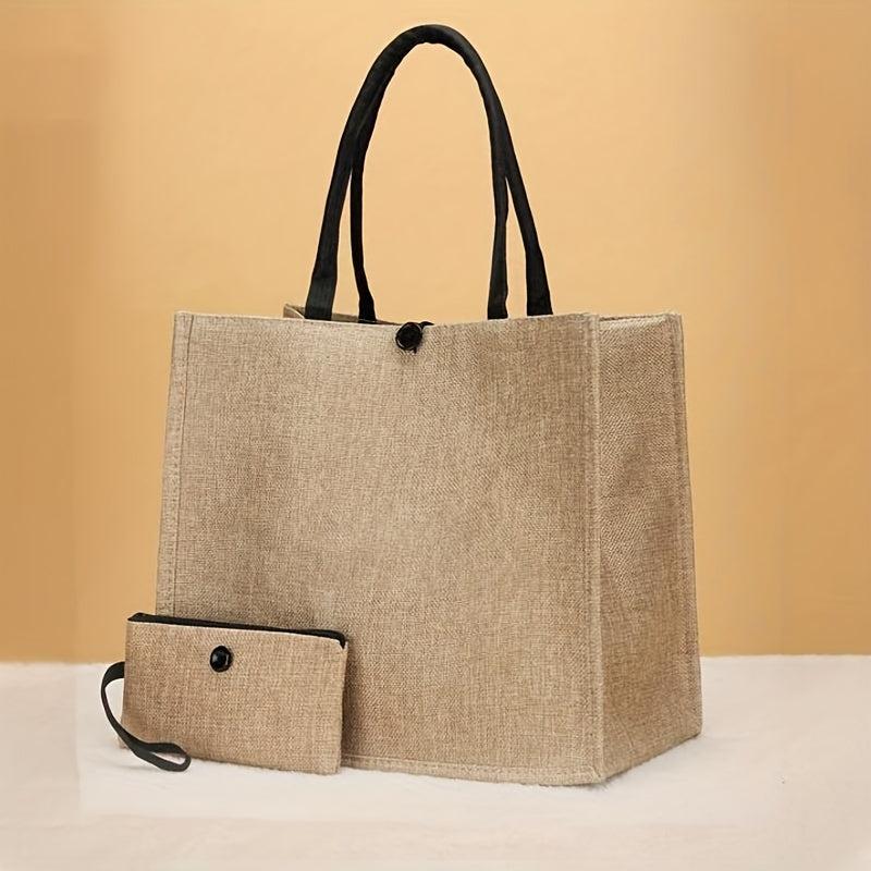 2pcs Burlap Tote Bags with Coin Purse