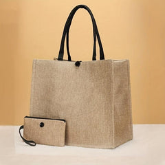 2pcs Burlap Tote Bags with Coin Purse
