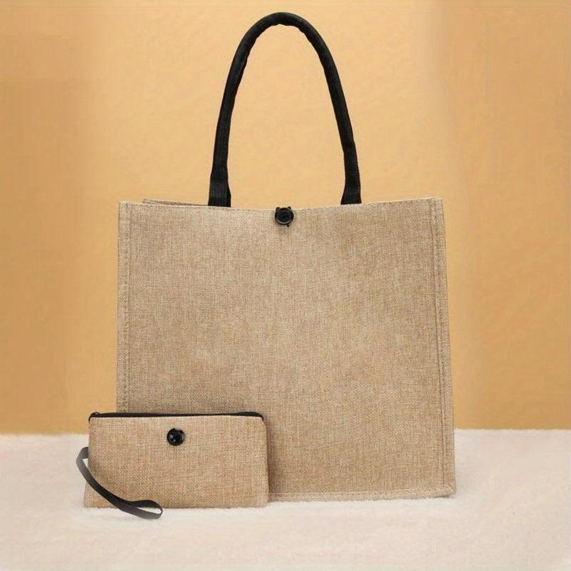 2pcs Burlap Tote Bags with Coin Purse