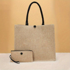 2pcs Burlap Tote Bags with Coin Purse