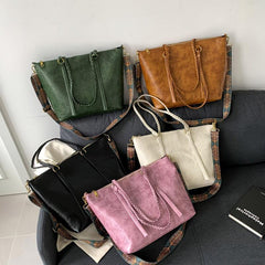 Vintage Tote Bag Large Capacity Shoulder Bag Retro Pattern Wide Strap