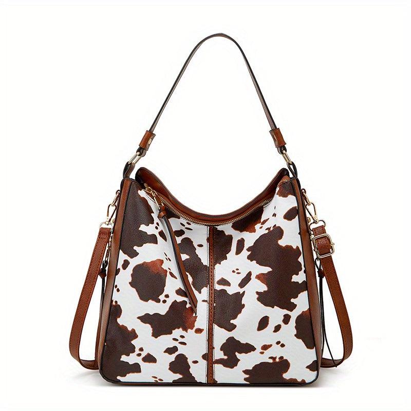 Cow Print Tassel Shoulder Bag Retro Style Crossbody Bag