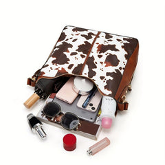 Cow Print Tassel Shoulder Bag Retro Style Crossbody Bag