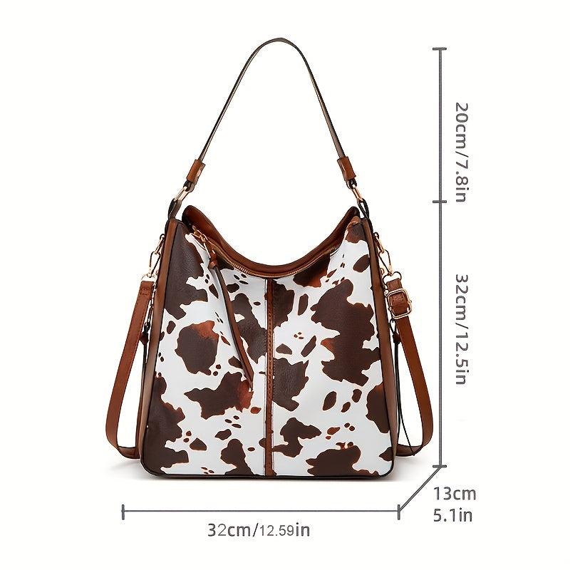 Cow Print Tassel Shoulder Bag Retro Style Crossbody Bag