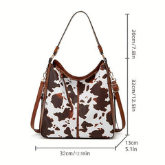 Cow Print Tassel Shoulder Bag Retro Style Crossbody Bag