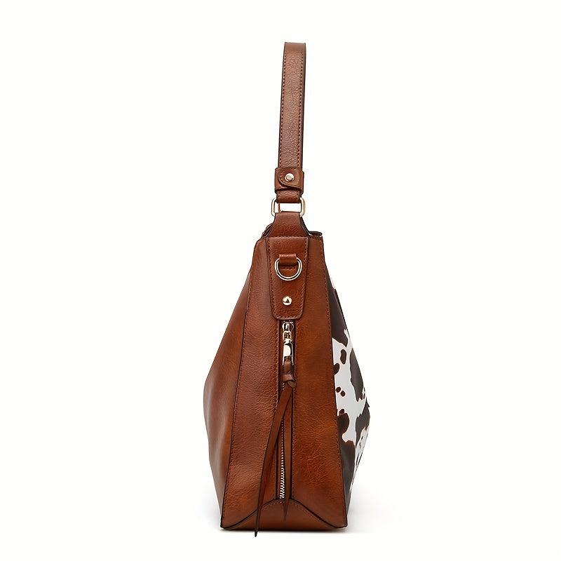Cow Print Tassel Shoulder Bag Retro Style Crossbody Bag