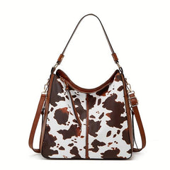 Cow Print Tassel Shoulder Bag Retro Style Crossbody Bag
