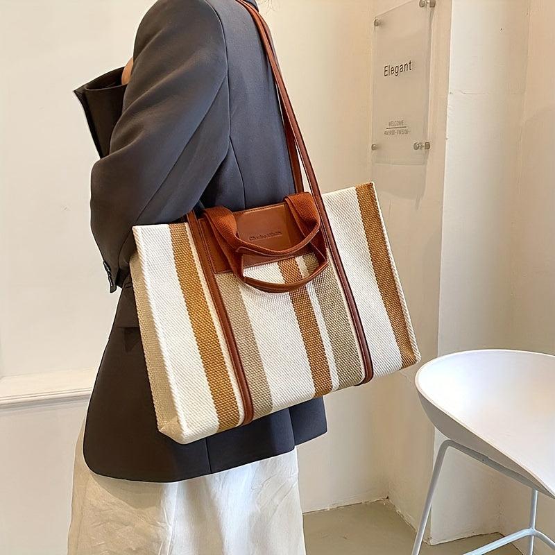 Striped Tote Bag Large Shoulder Handbag For Work