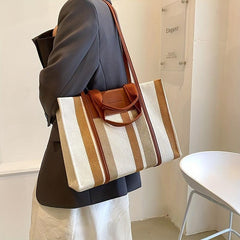 Striped Tote Bag Large Shoulder Handbag For Work