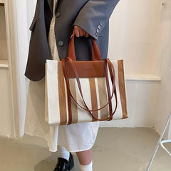 Striped Tote Bag Large Shoulder Handbag For Work