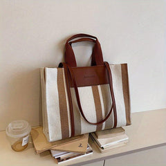 Striped Tote Bag Large Shoulder Handbag For Work