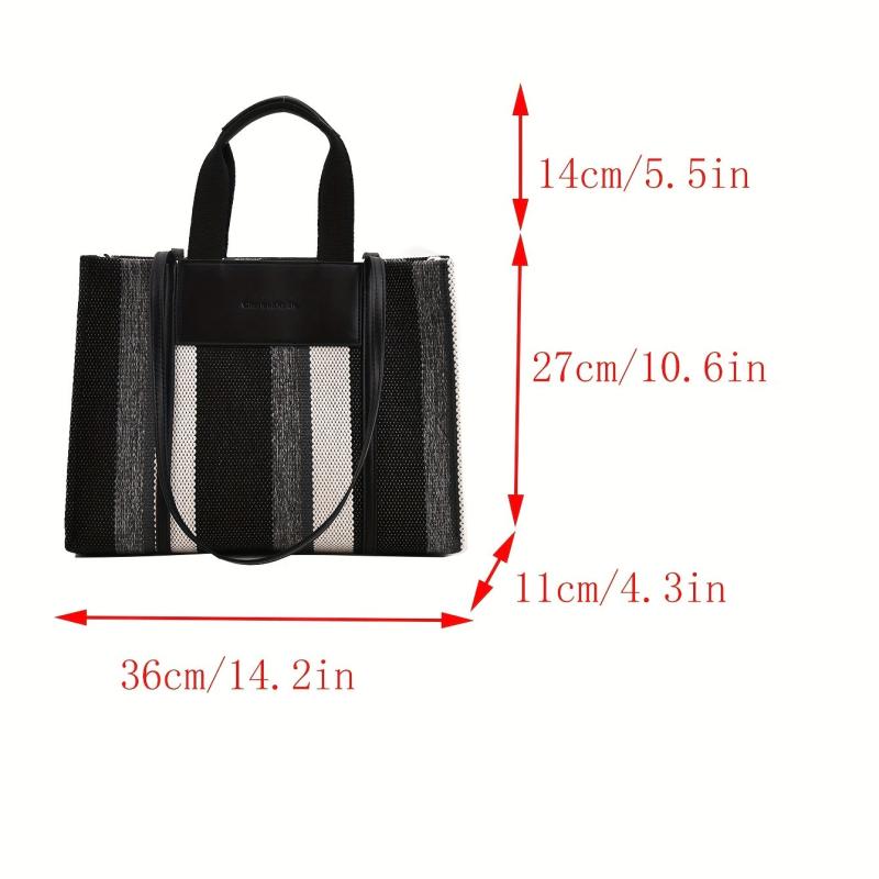Striped Tote Bag Large Shoulder Handbag For Work