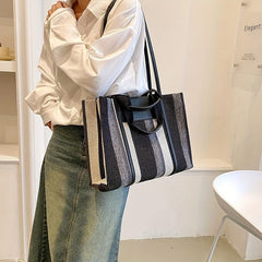 Striped Tote Bag Large Shoulder Handbag For Work