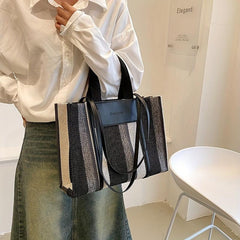 Striped Tote Bag Large Shoulder Handbag For Work