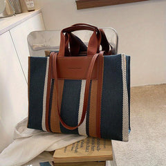 Striped Tote Bag Large Shoulder Handbag For Work