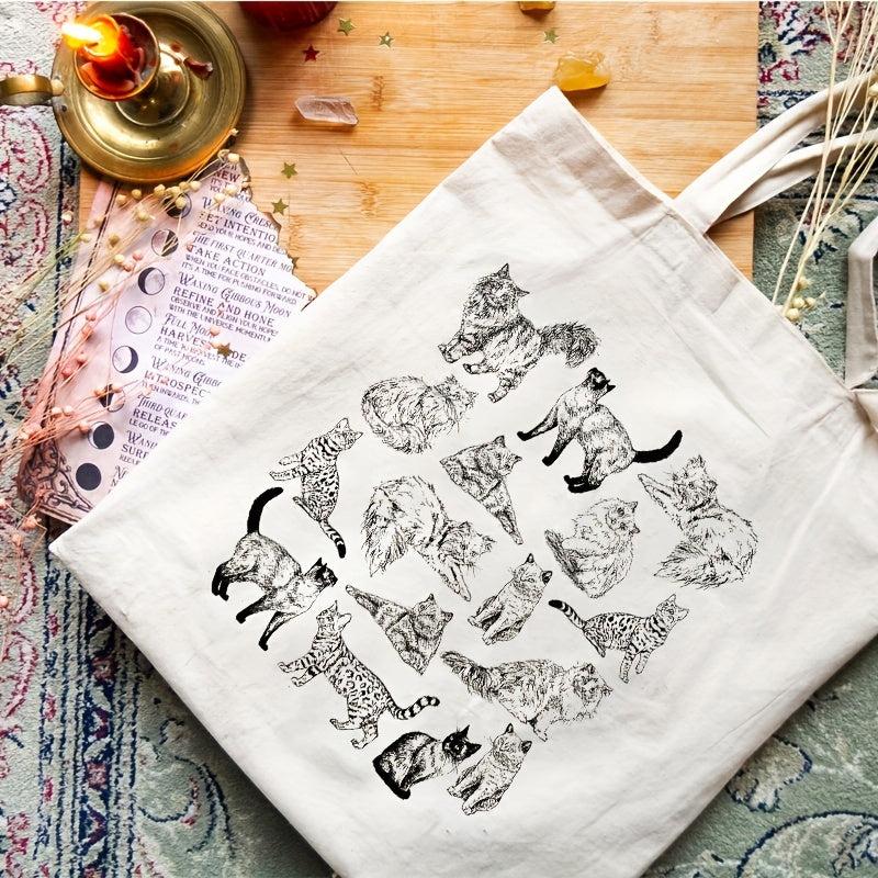 Cat Pattern Canvas Tote Bag Eco Shopper Lightweight Storage Bag