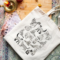 Cat Pattern Canvas Tote Bag Eco Shopper Lightweight Storage Bag