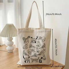 Cat Pattern Canvas Tote Bag Eco Shopper Lightweight Storage Bag