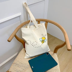Cartoon Bee Pattern Canvas Shoulder Bag Lightweight Shopper Bag