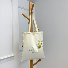 Cartoon Bee Pattern Canvas Shoulder Bag Lightweight Shopper Bag