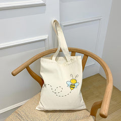 Cartoon Bee Pattern Canvas Shoulder Bag Lightweight Shopper Bag