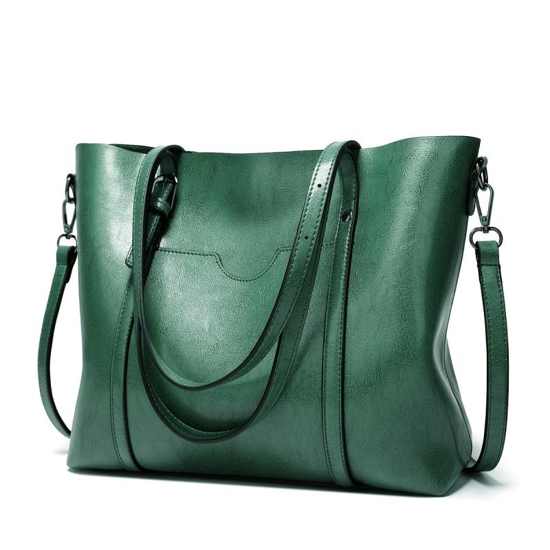 Retro Style Faux Leather Tote Bag Zipper Shoulder Bag