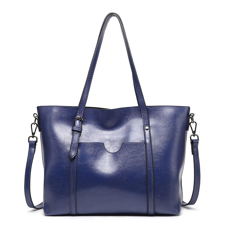 Retro Style Faux Leather Tote Bag Zipper Shoulder Bag
